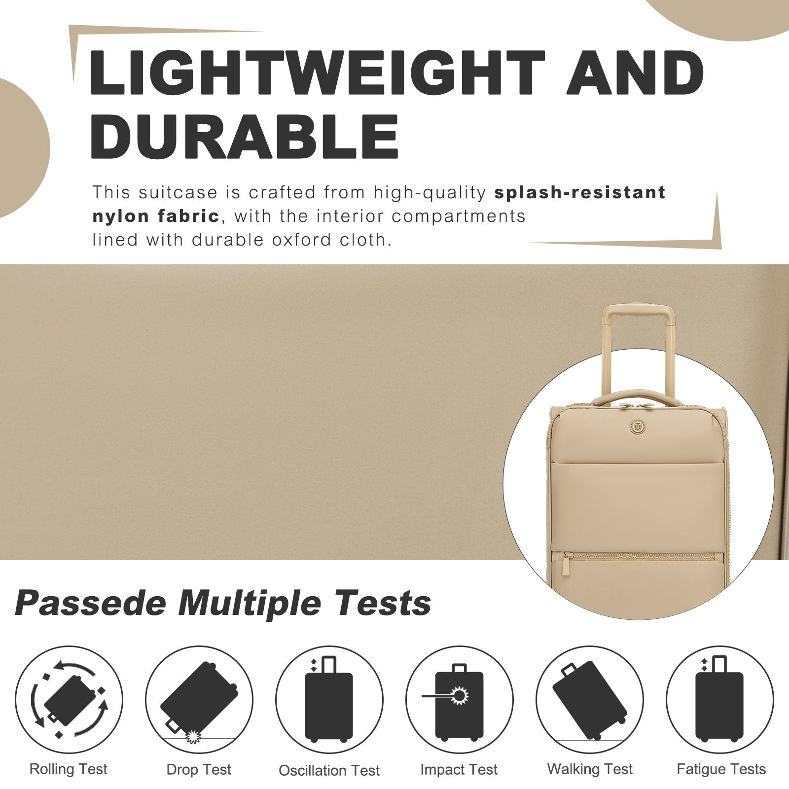 20″ Women’s Lightweight Softshell Suitcase with Spinner Wheels & Spacious Compartments – Khaki
