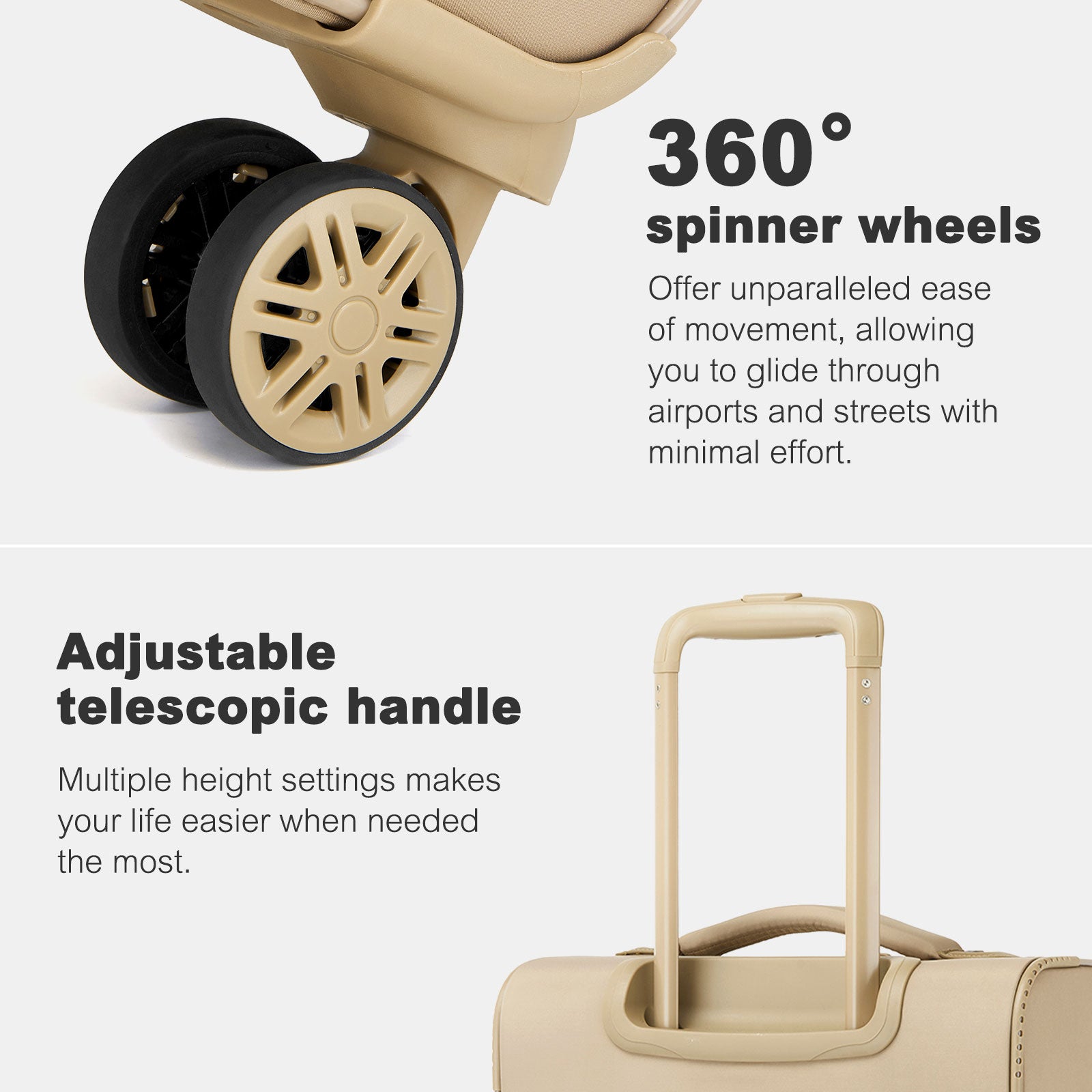 20″ Women’s Lightweight Softshell Suitcase with Spinner Wheels & Spacious Compartments – Khaki