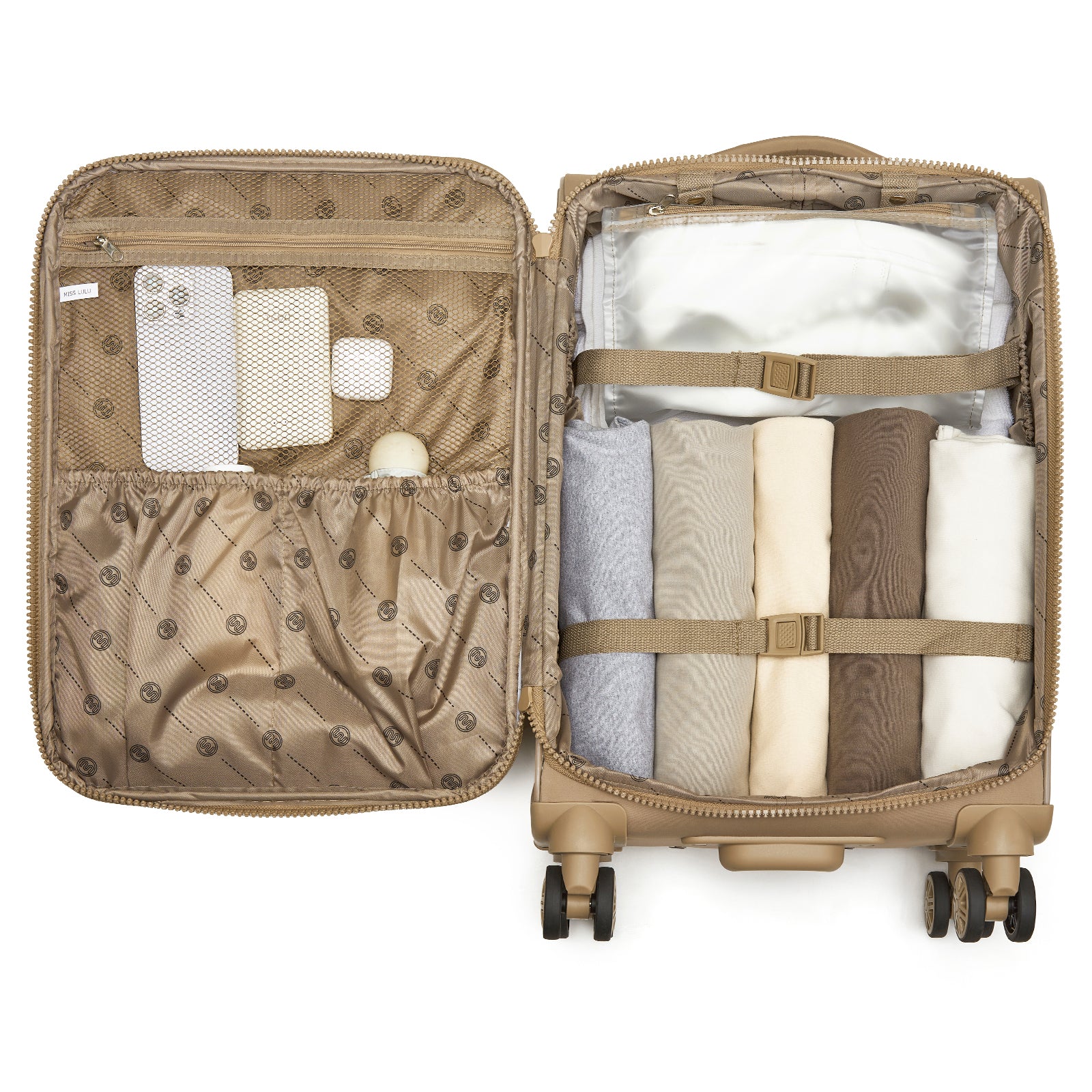 20″ Women’s Lightweight Softshell Suitcase with Spinner Wheels & Spacious Compartments – Khaki