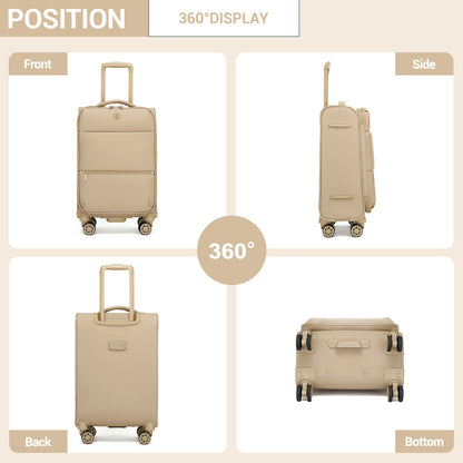 Women's Lightweight Softshell Suitcase with Spinner Wheels and Spacious Compartments (KSN2593) - Khaki