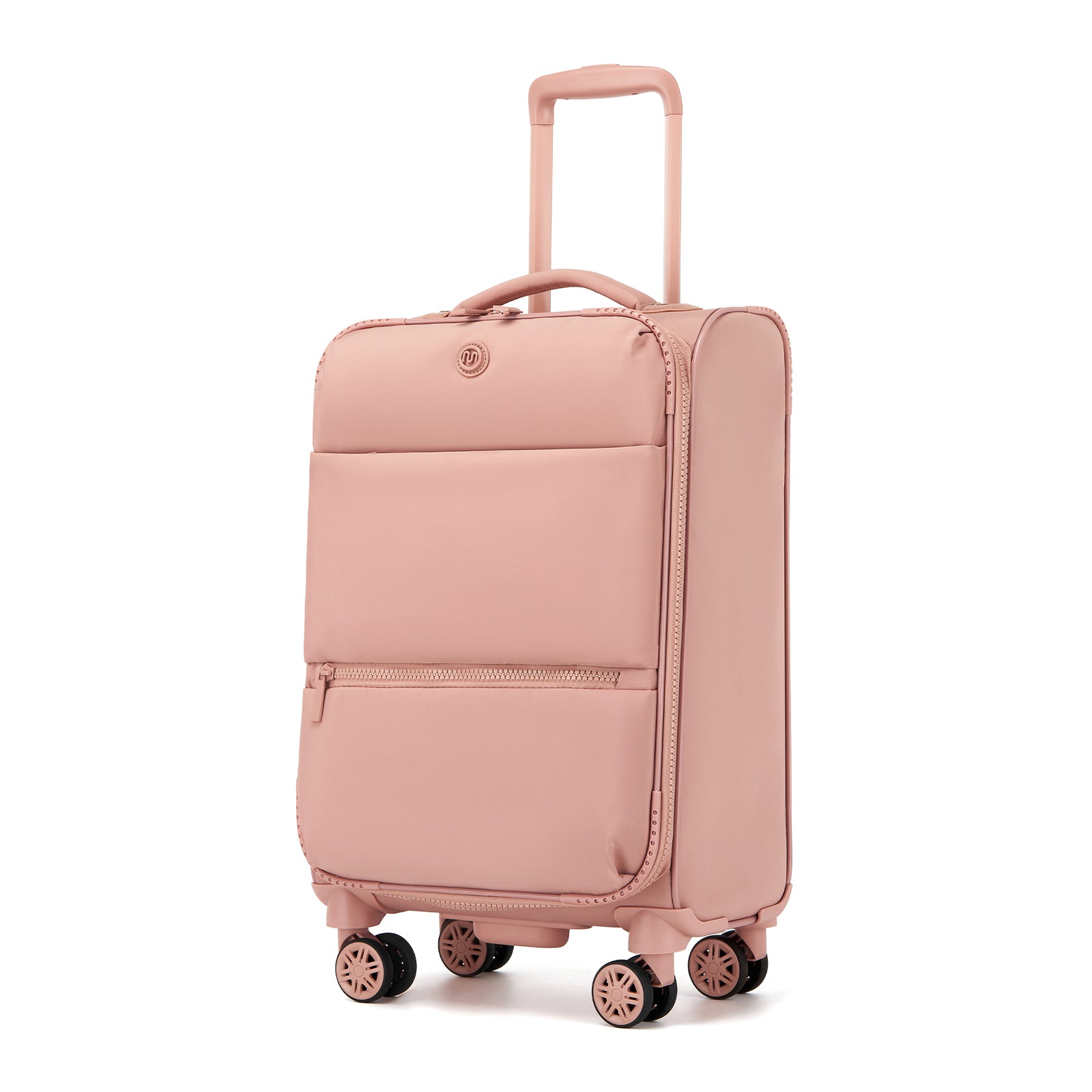 20-inch women’s lightweight softshell suitcase with spinner wheels in pink