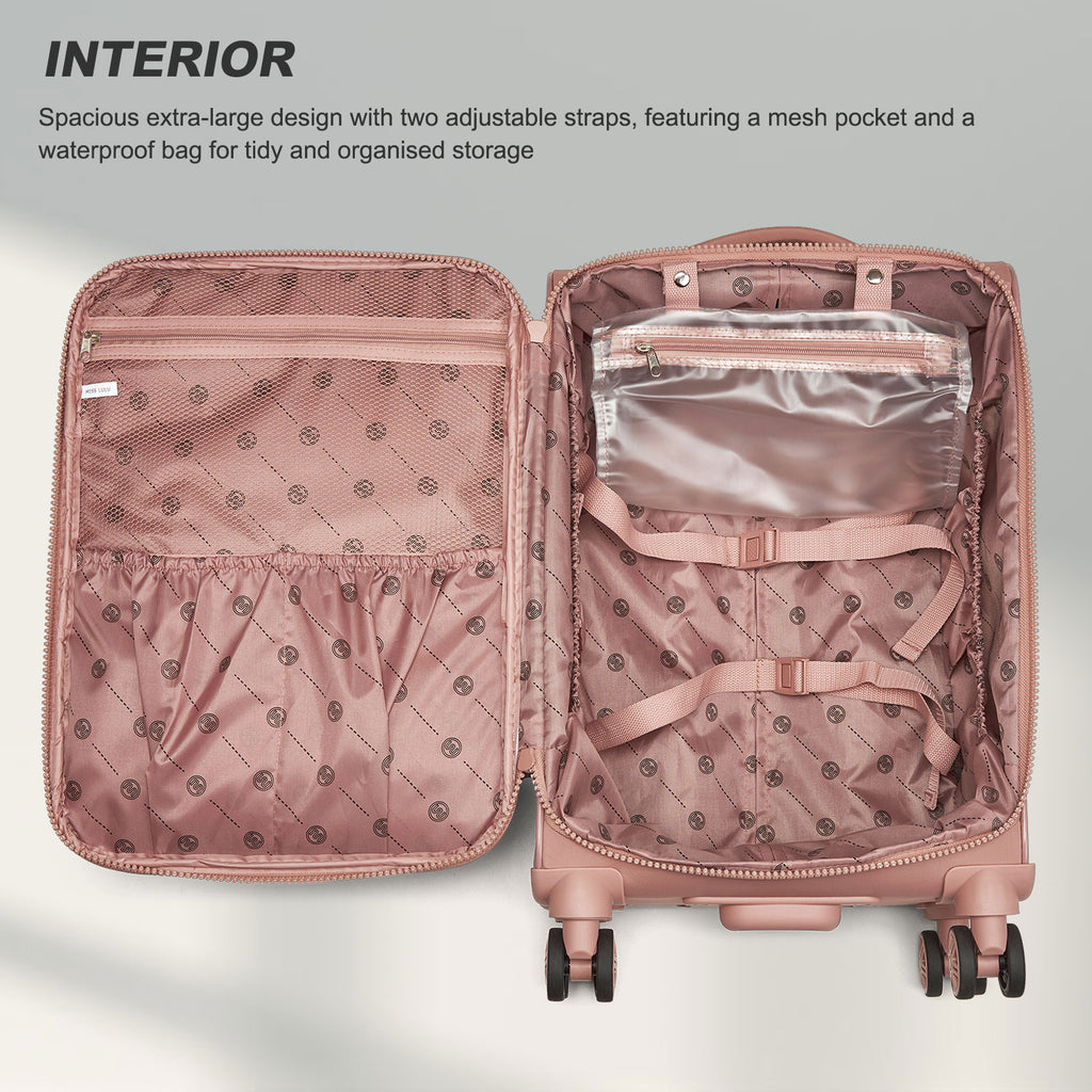 Women’s Lightweight Softshell Suitcase with Spinner Wheels & Spacious Compartments – Pink