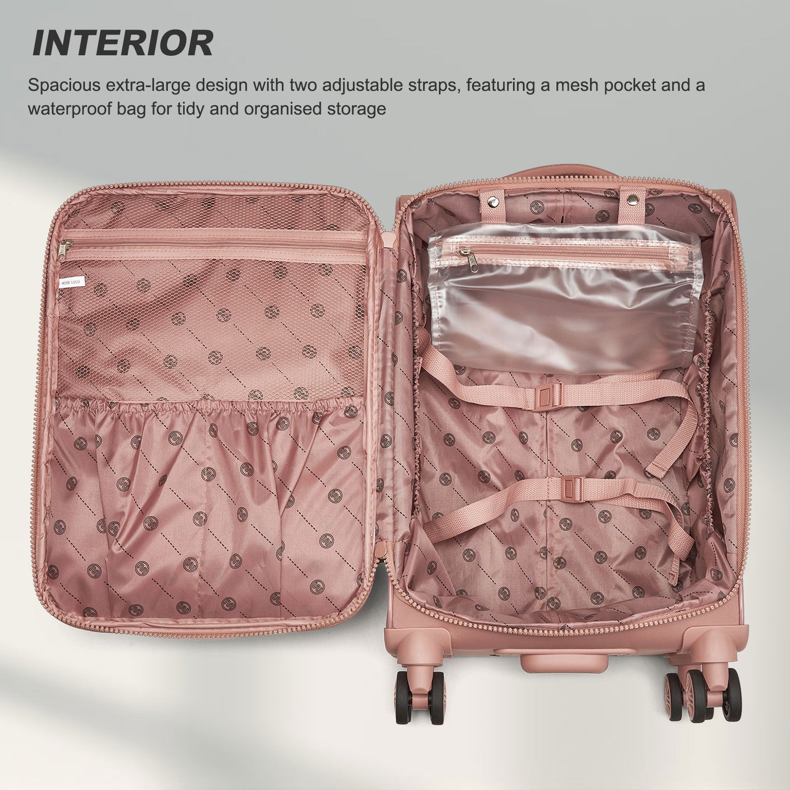 Women’s Lightweight Softshell Suitcase with Spinner Wheels & Spacious Compartments – Pink