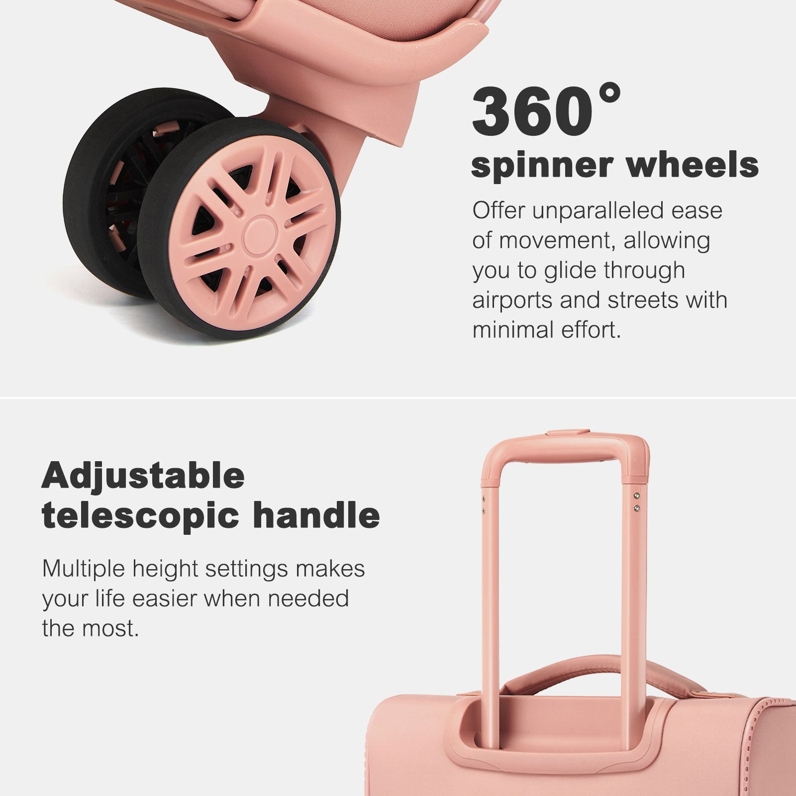 Women’s Lightweight Softshell Suitcase with Spinner Wheels & Spacious Compartments – Pink