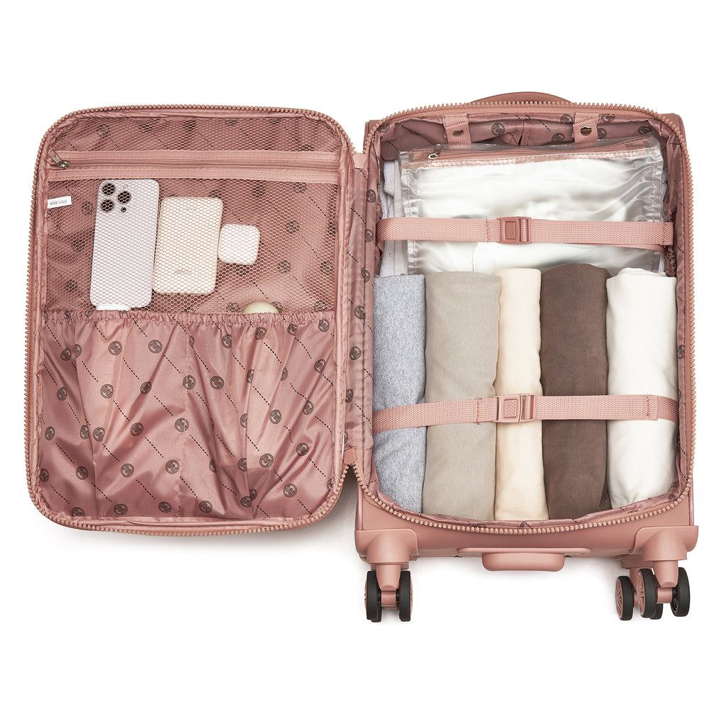 Women’s Lightweight Softshell Suitcase with Spinner Wheels & Spacious Compartments – Pink