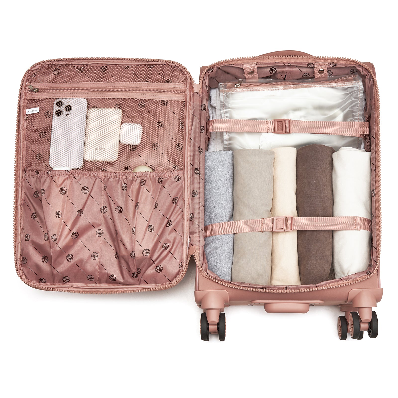 Women’s Lightweight Softshell Suitcase with Spinner Wheels & Spacious Compartments – Pink
