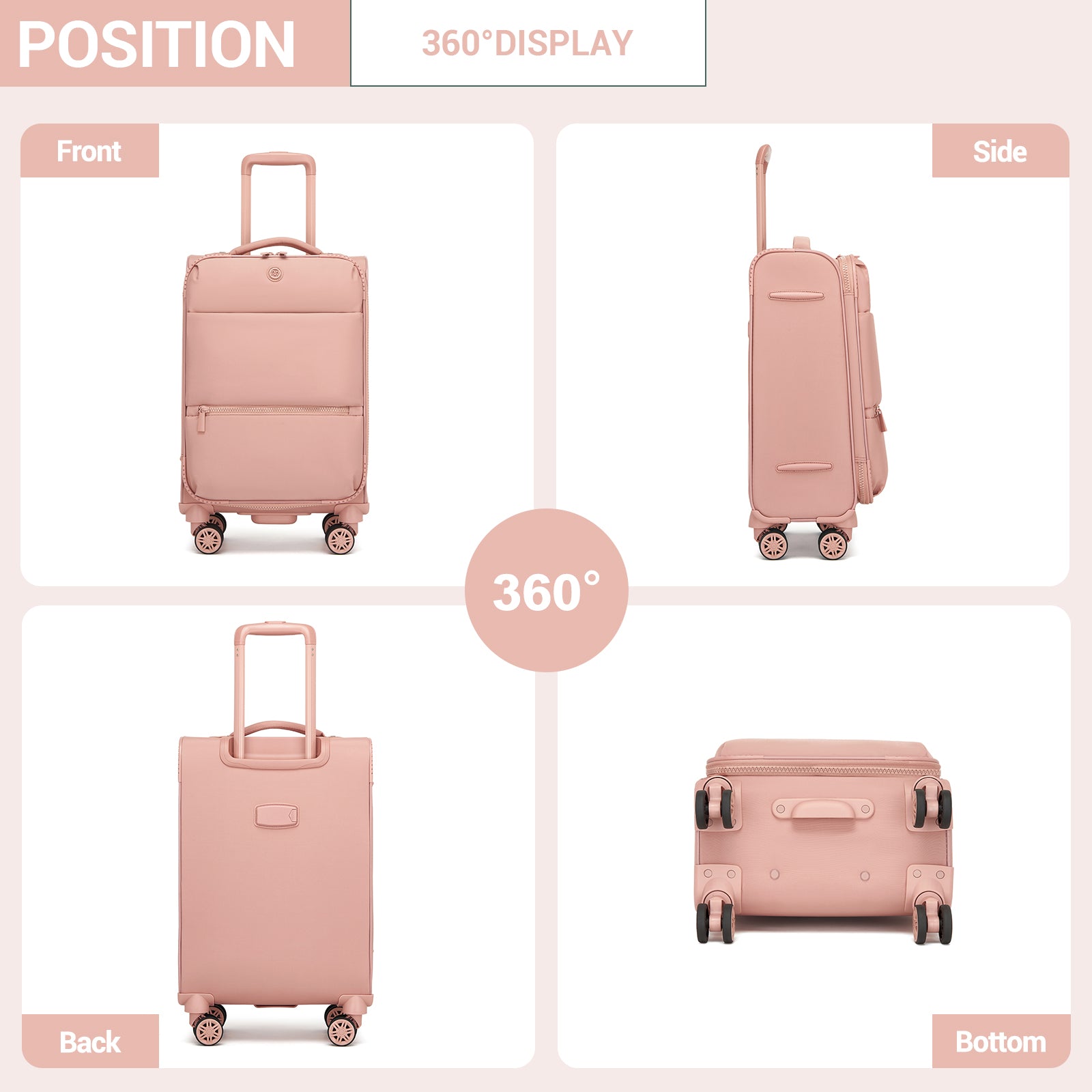 Women’s Lightweight Softshell Suitcase with Spinner Wheels & Spacious Compartments – Pink