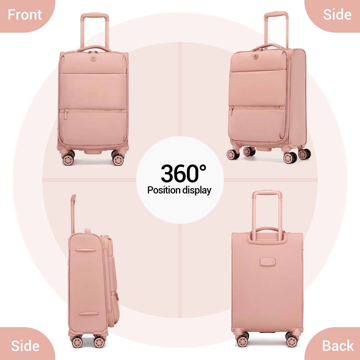 Women's Lightweight Softshell Suitcase with Spinner Wheels and Spacious Compartments (KSN2593) - Pink