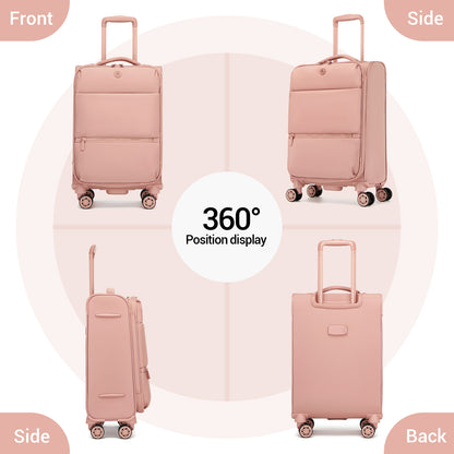 Women's Lightweight Softshell Suitcase with Spinner Wheels and Spacious Compartments (KSN2593) - Pink