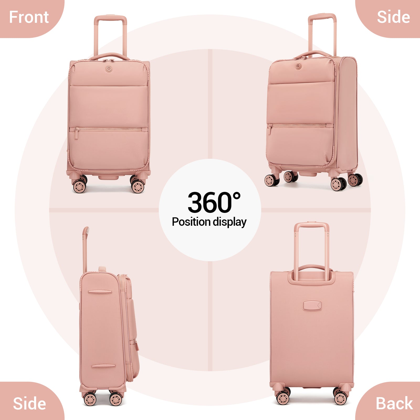 Women's Lightweight Softshell Suitcase with Spinner Wheels and Spacious Compartments (KSN2593) - Pink