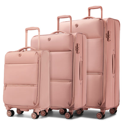 3 Piece Softshell Expandable Luggage Set 20/26/30 Inch, Lightweigh Suitcase with Silent Wheels & Organised Interior for Travel (KSN2593) - Pink