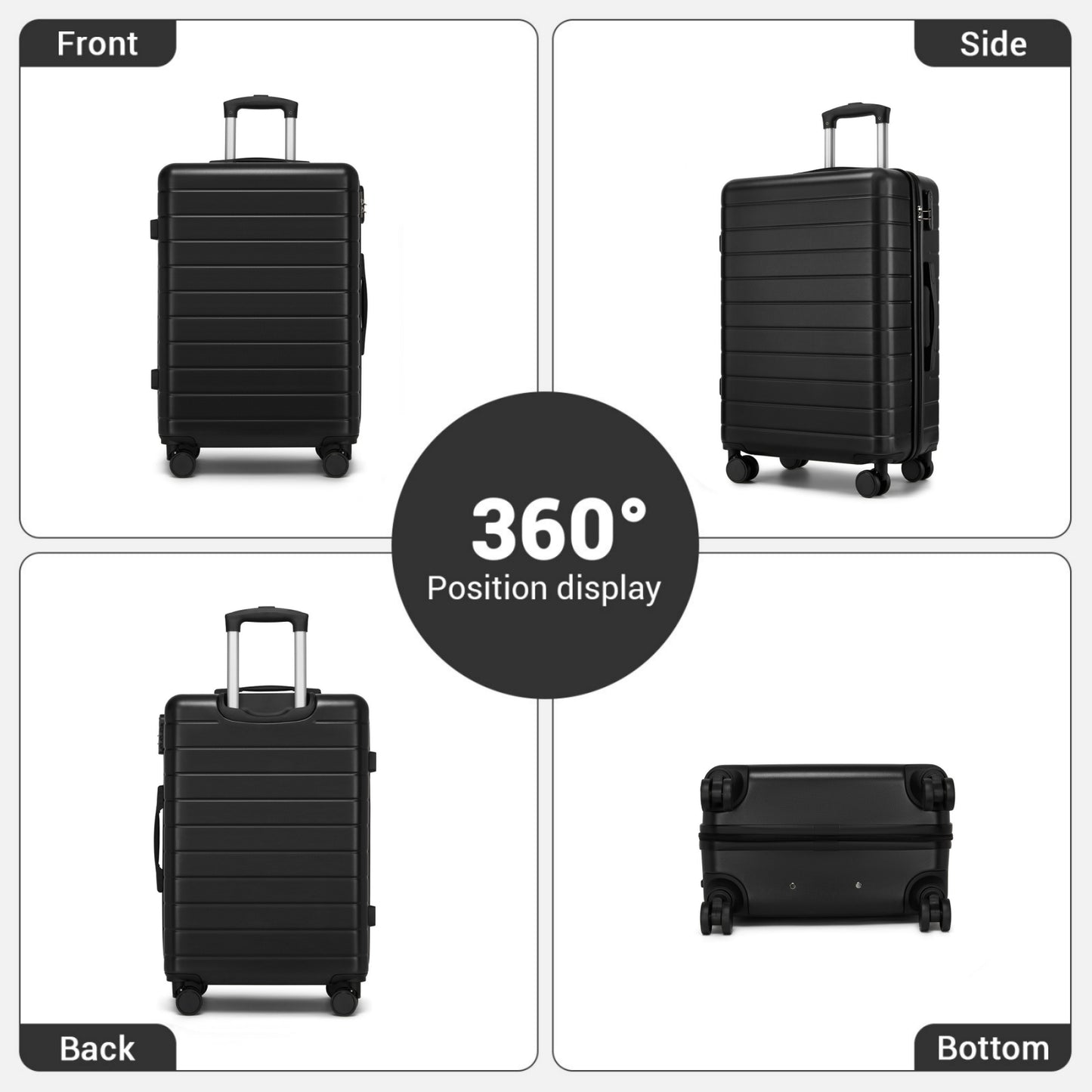 , Durable ABS Hard Shell Suitcase with 360 Silent Spinner Wheels & Secure Combination Lock (KSN2691) - Black
