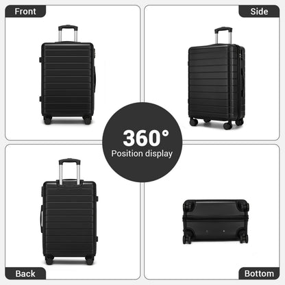 , Durable ABS Hard Shell Suitcase with 360 Silent Spinner Wheels & Secure Combination Lock (KSN2691) - Black