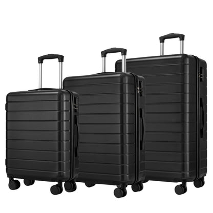 3-Piece Hard Shell Luggage Set (20/24/28 Inch), Lightweight ABS Suitcases with Silent Wheels & Combination Locks (KSN2691) - Black