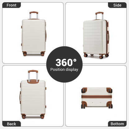 , Durable ABS Hard Shell Suitcase with 360 Silent Spinner Wheels & Secure Combination Lock (KSN2691) - Cream & Brown