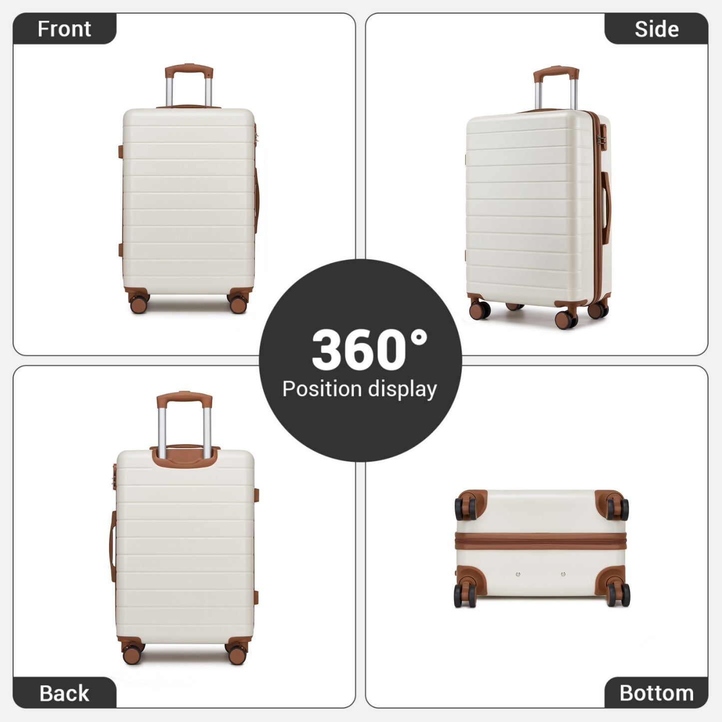 , Durable ABS Hard Shell Suitcase with 360 Silent Spinner Wheels & Secure Combination Lock (KSN2691) - Cream & Brown