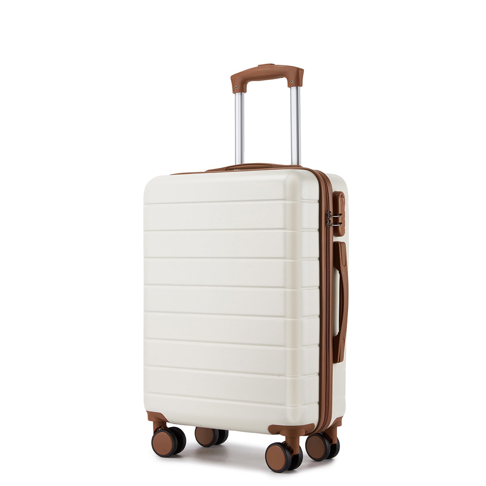 , Durable ABS Hard Shell Suitcase with 360 Silent Spinner Wheels & Secure Combination Lock (KSN2691) - Cream & Brown