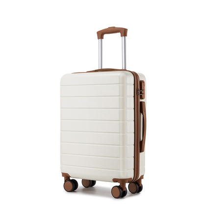 , Durable ABS Hard Shell Suitcase with 360 Silent Spinner Wheels & Secure Combination Lock (KSN2691) - Cream & Brown