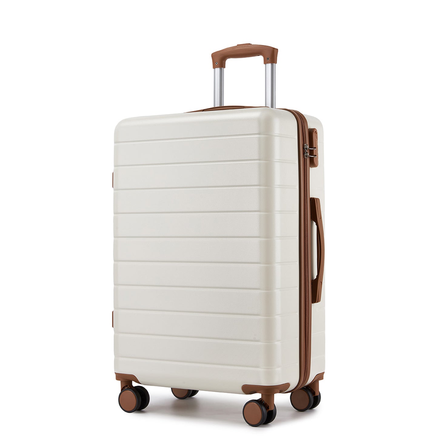 , Durable ABS Hard Shell Suitcase with 360 Silent Spinner Wheels & Secure Combination Lock (KSN2691) - Cream & Brown