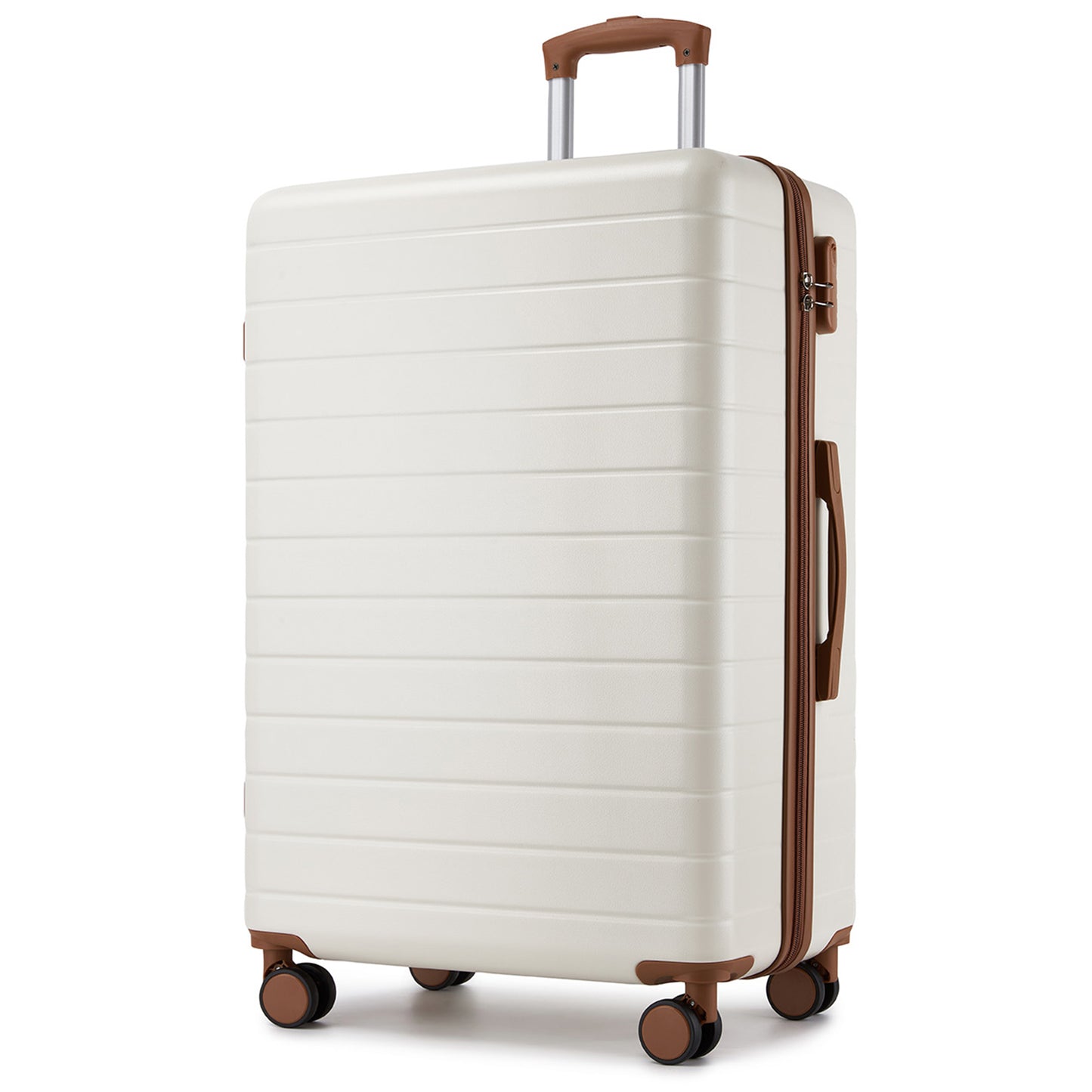 , Durable ABS Hard Shell Suitcase with 360 Silent Spinner Wheels & Secure Combination Lock (KSN2691) - Cream & Brown