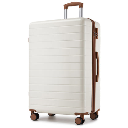 , Durable ABS Hard Shell Suitcase with 360 Silent Spinner Wheels & Secure Combination Lock (KSN2691) - Cream & Brown