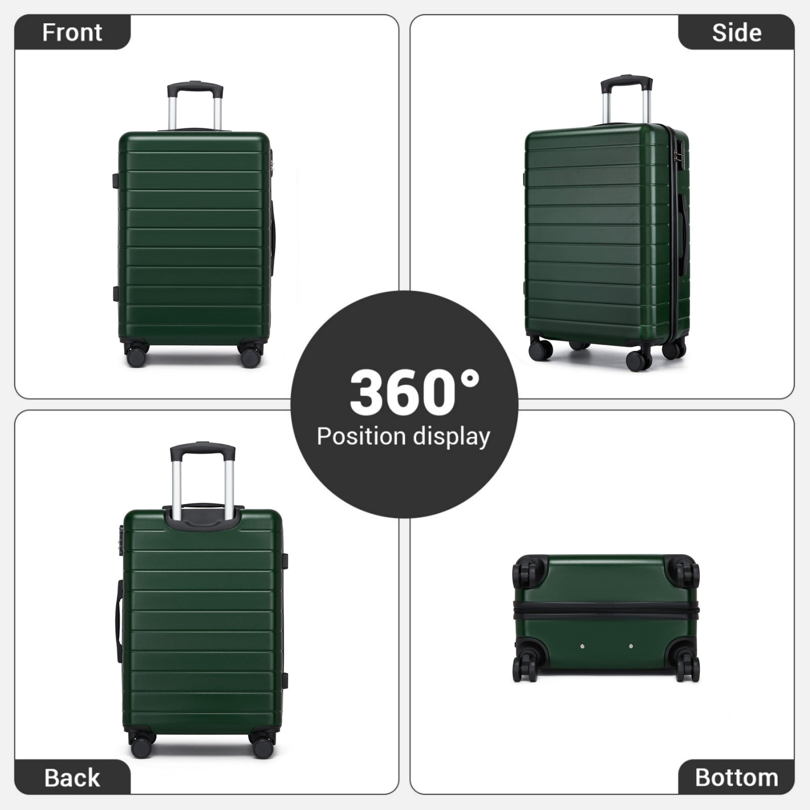, Durable ABS Hard Shell Suitcase with 360 Silent Spinner Wheels & Secure Combination Lock (KSN2691) - Green