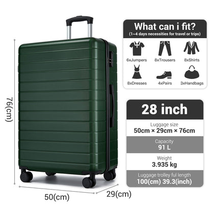 , Durable ABS Hard Shell Suitcase with 360 Silent Spinner Wheels & Secure Combination Lock (KSN2691) - Green