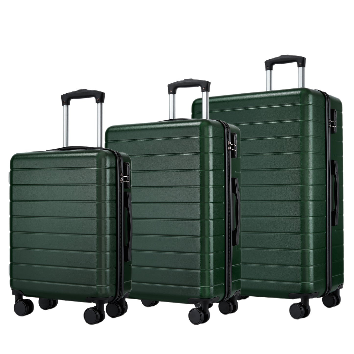3-Piece Hard Shell Luggage Set (20/24/28 Inch), Lightweight ABS Suitcases with Silent Wheels & Combination Locks (KSN2691) - Green