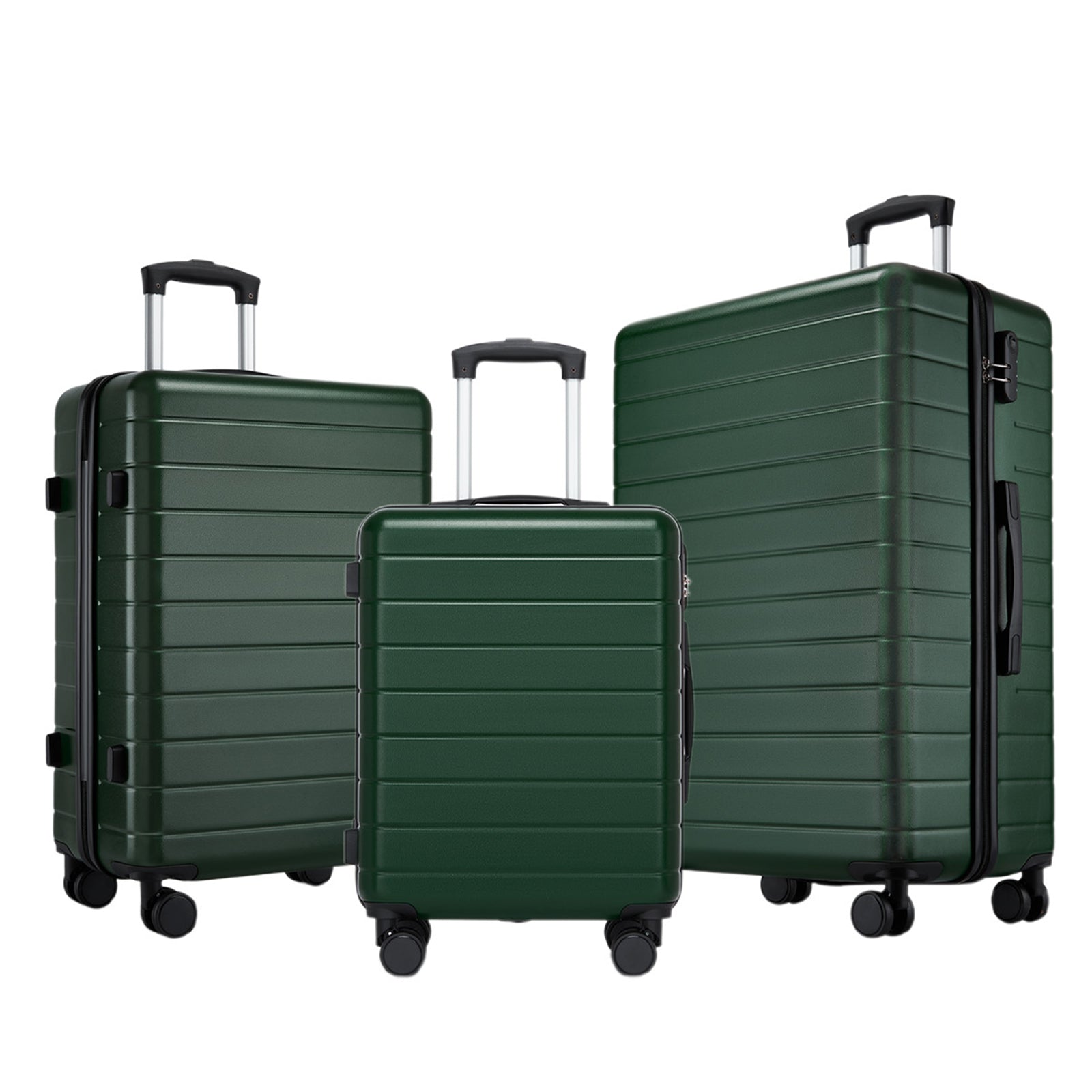 3-Piece Hard Shell Luggage Set (20/24/28 Inch), Lightweight ABS Suitcases with Silent Wheels & Combination Locks (KSN2691) - Green