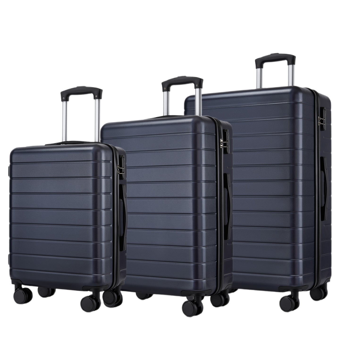 3-Piece Hard Shell Luggage Set (20/24/28 Inch), Lightweight ABS Suitcases with Silent Wheels & Combination Locks (KSN2691) - Navy