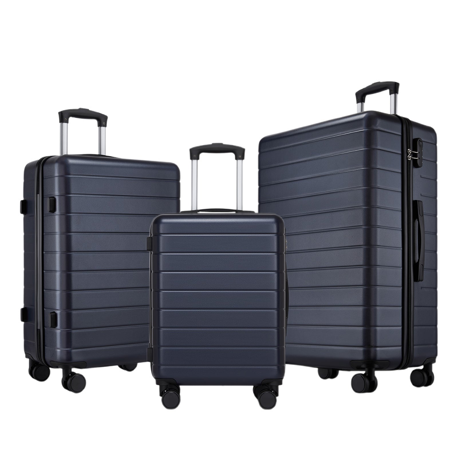 3-Piece Hard Shell Luggage Set (20/24/28 Inch), Lightweight ABS Suitcases with Silent Wheels & Combination Locks (KSN2691) - Navy