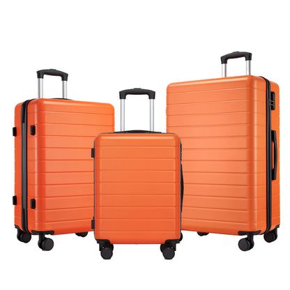 3-Piece Hard Shell Luggage Set (20/24/28 Inch), Lightweight ABS Suitcases with Silent Wheels & Combination Locks (KSN2691) - Orange