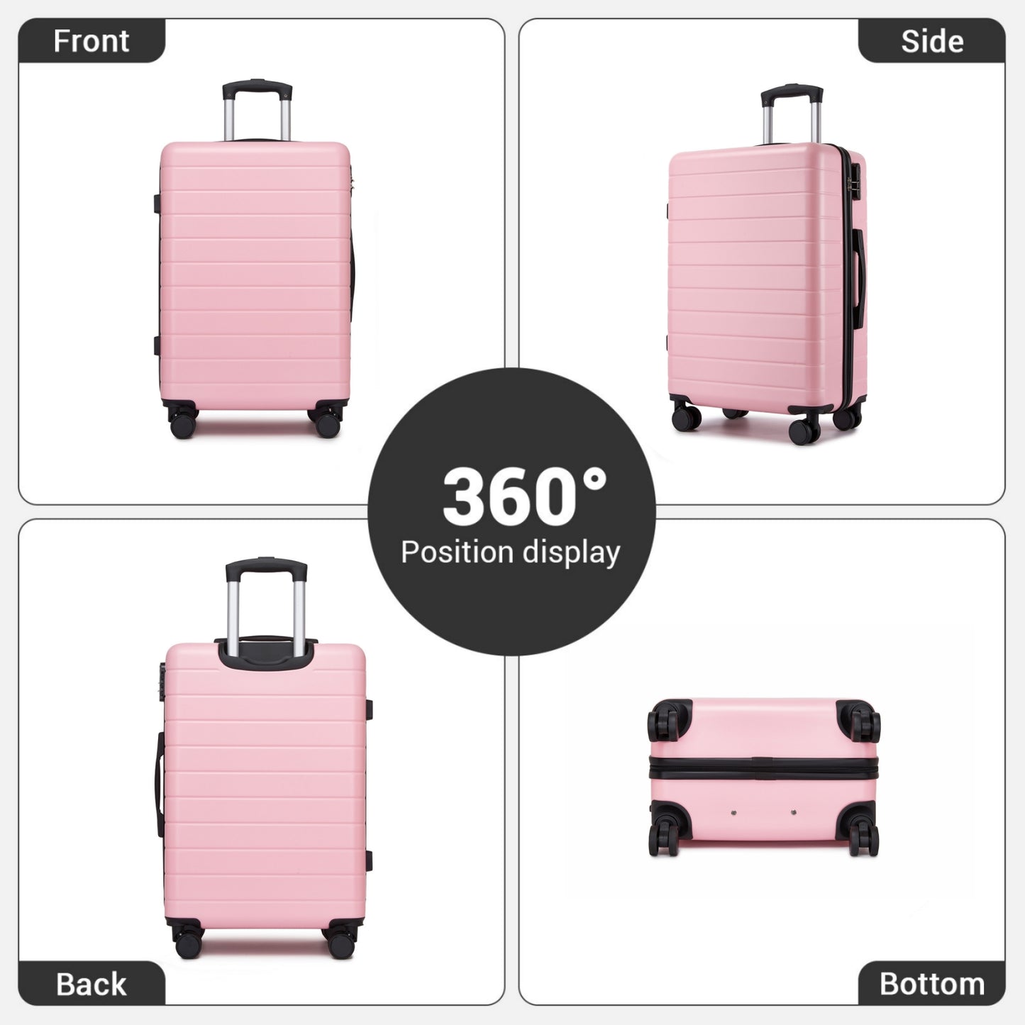 , Durable ABS Hard Shell Suitcase with 360 Silent Spinner Wheels & Secure Combination Lock (KSN2691) - Pink