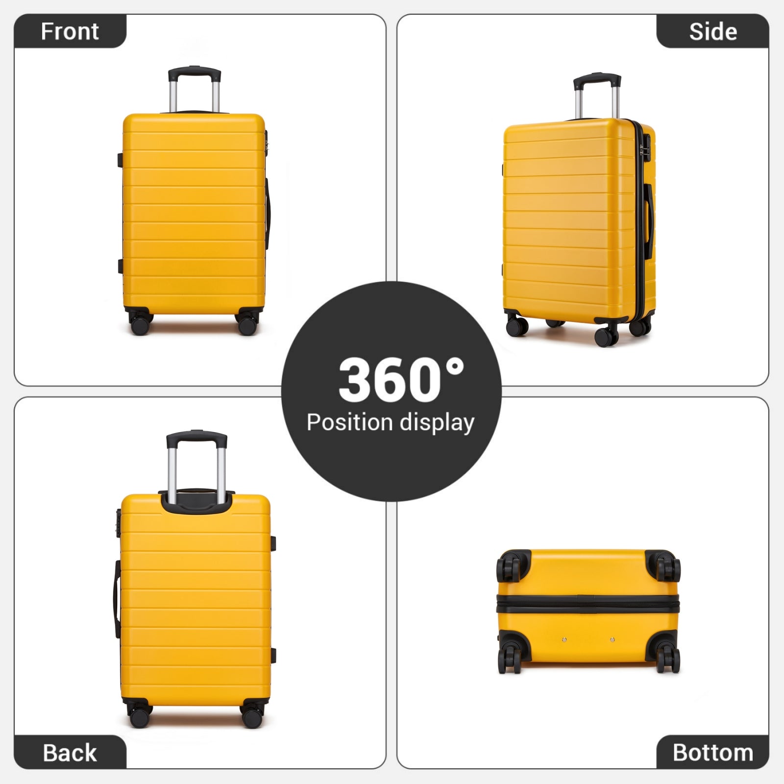 , Durable ABS Hard Shell Suitcase with 360 Silent Spinner Wheels & Secure Combination Lock (KSN2691) - Yellow