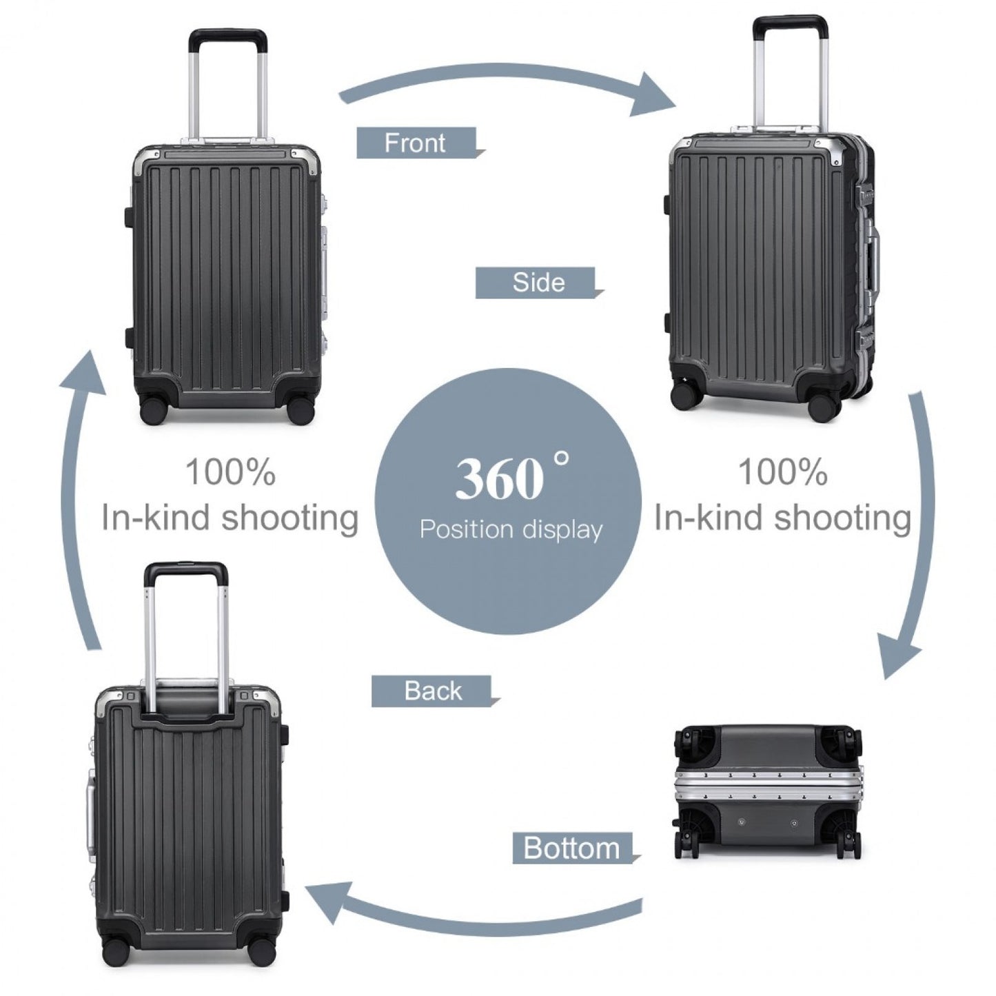 Supercase Durable PC Hardshell Aluminum Frame Suitcase With TSA Lock (KSS2481) - Black
