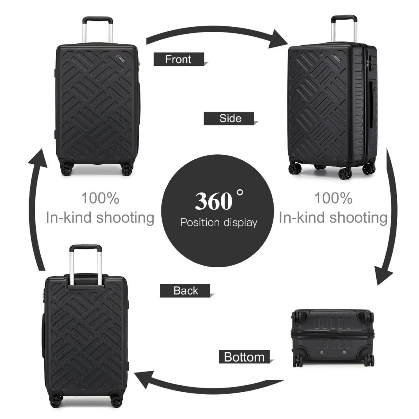 Supercase Sleek Geometric Pattern Hard Shell ABS+PC Cabin Suitcase with TSA Lock (KSS2495) - Black