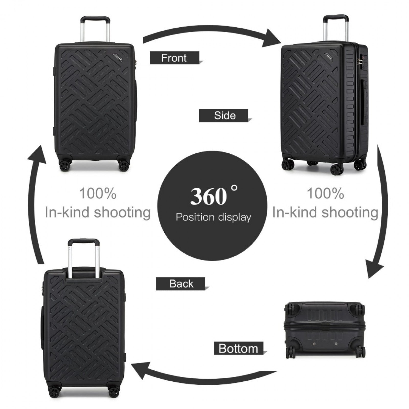 Supercase Sleek Geometric Pattern Hard Shell ABS+PC Cabin Suitcase with TSA Lock (KSS2495) - Black