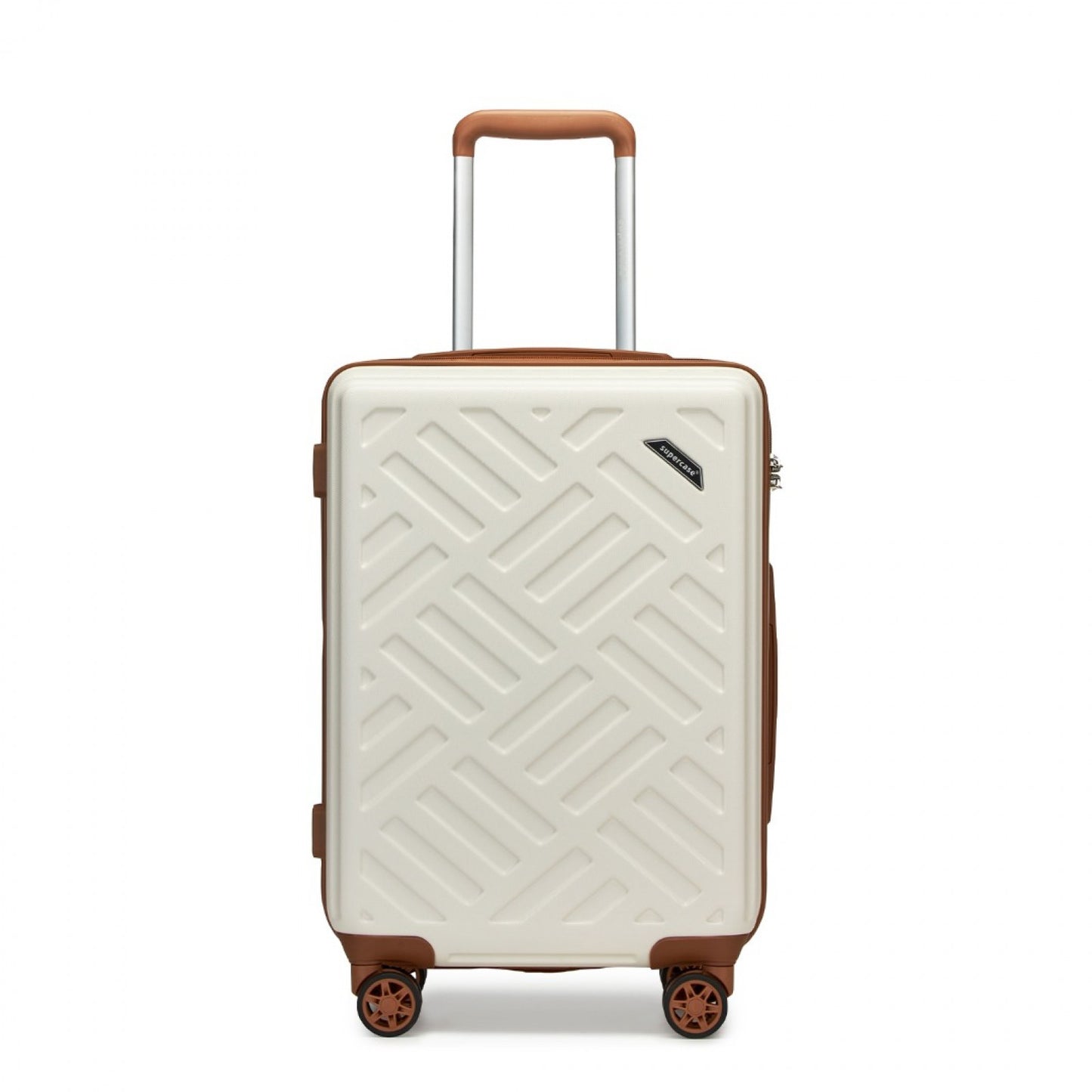 Supercase Sleek Geometric Pattern Hard Shell ABS+PC Cabin Suitcase with TSA Lock (KSS2495) - Cream & Brown