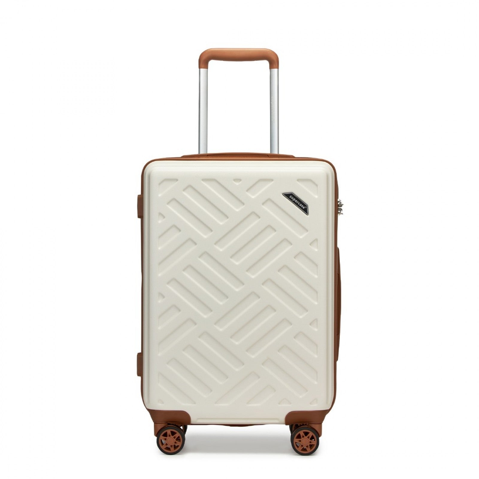 Supercase Sleek Geometric Pattern Hard Shell ABS+PC Cabin Suitcase with TSA Lock (KSS2495) - Cream & Brown