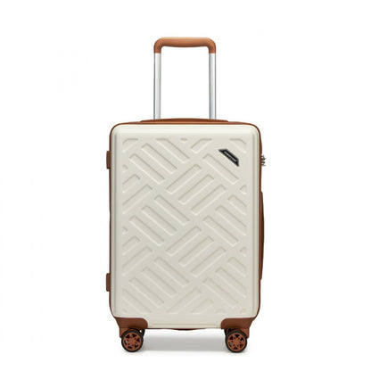 Supercase Sleek Geometric Pattern Hard Shell ABS+PC Cabin Suitcase with TSA Lock (KSS2495) - Cream & Brown