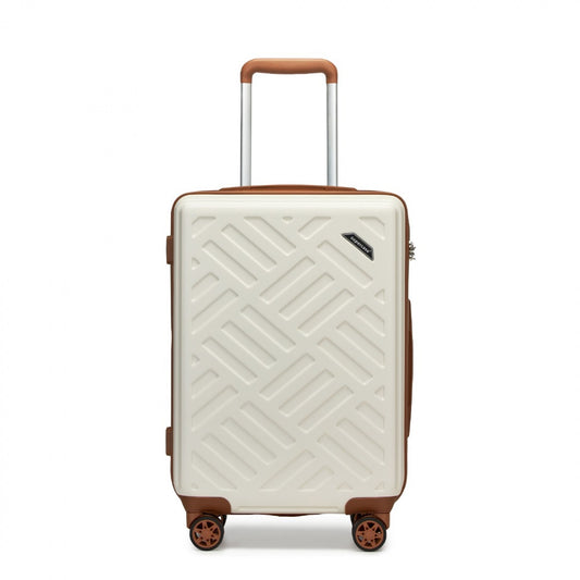 Supercase Sleek Geometric Pattern Hard Shell ABS+PC Cabin Suitcase with TSA Lock (KSS2495) - Cream & Brown