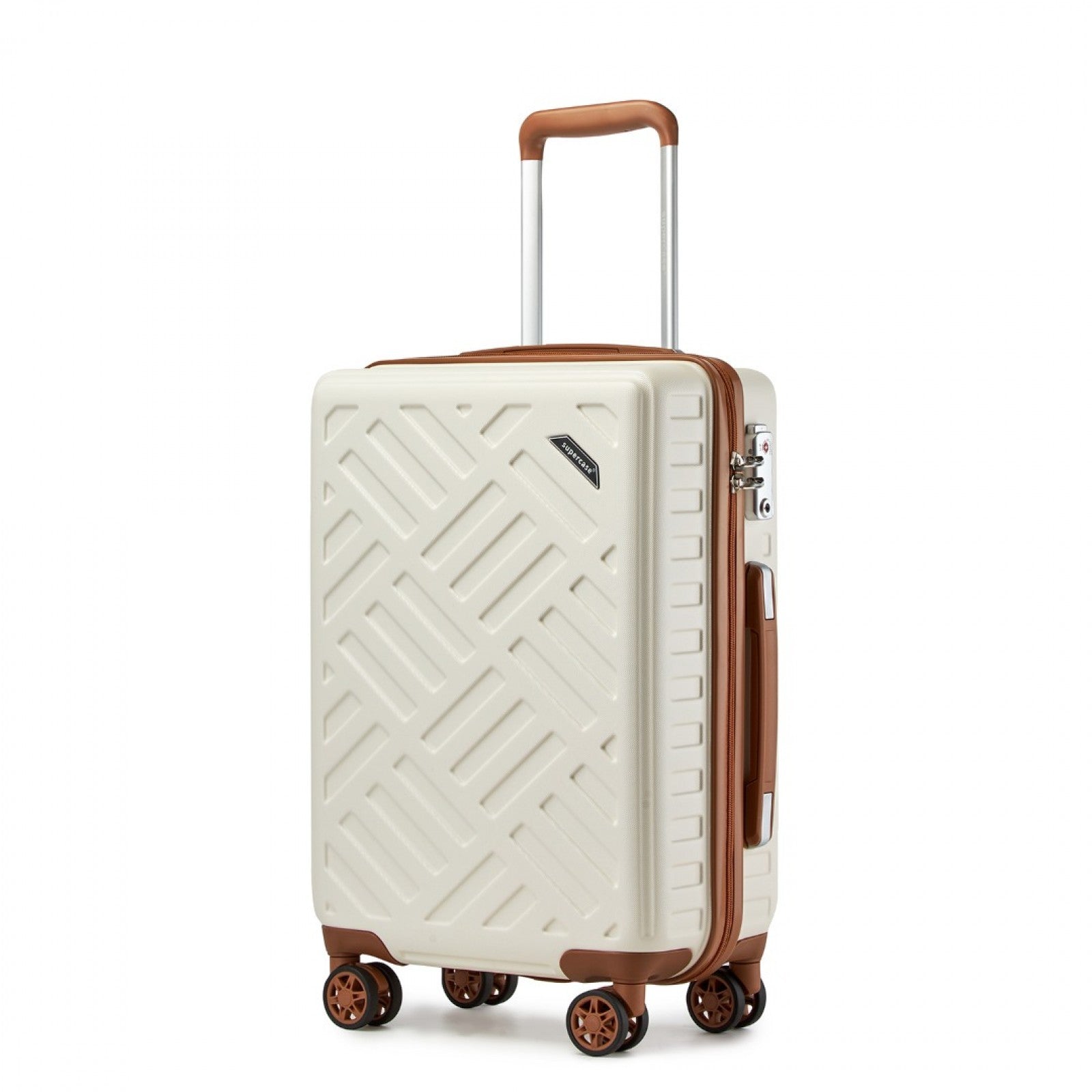 Supercase Sleek Geometric Pattern Hard Shell ABS+PC Cabin Suitcase with TSA Lock (KSS2495) - Cream & Brown
