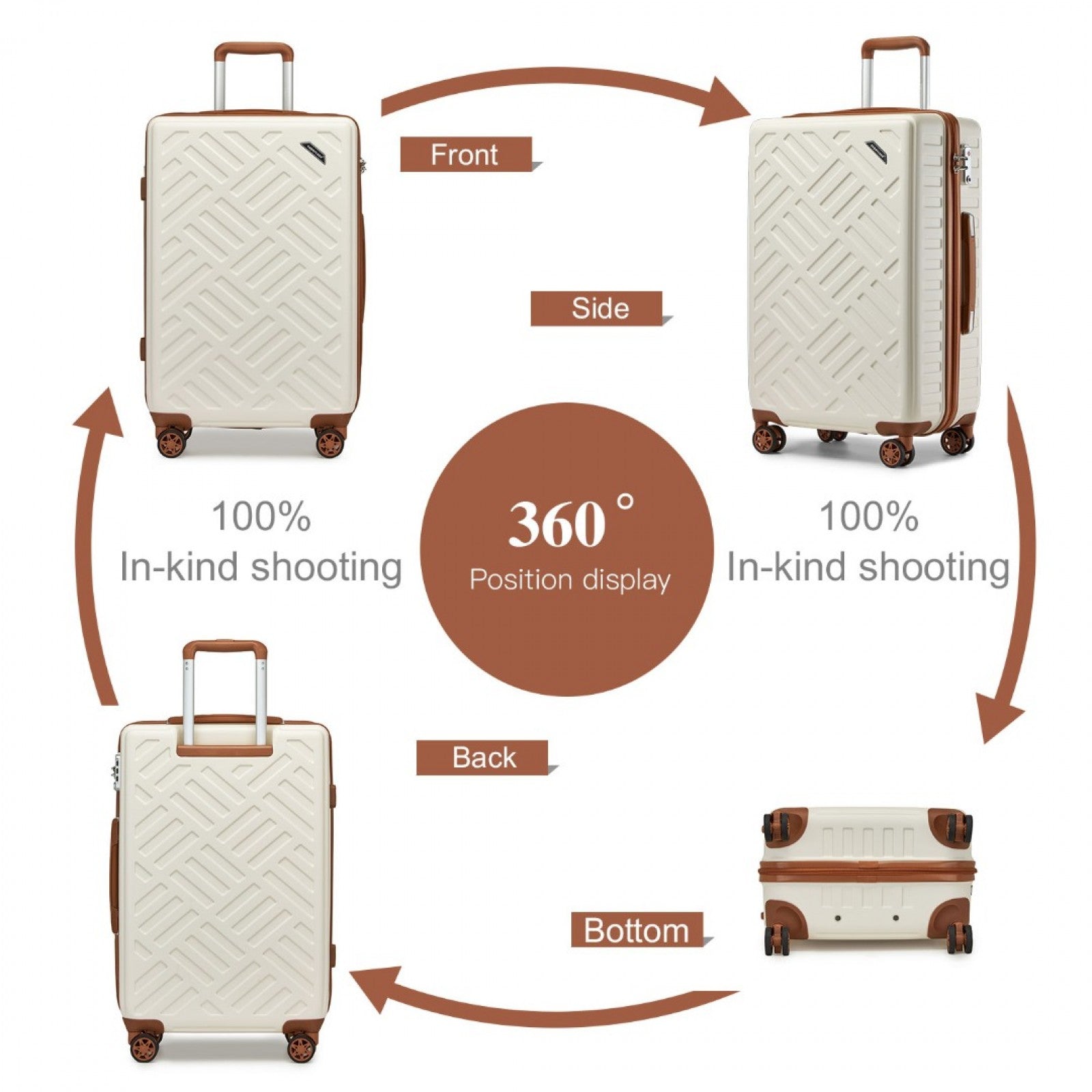 Supercase Sleek Geometric Pattern Hard Shell ABS+PC Cabin Suitcase with TSA Lock (KSS2495) - Cream & Brown
