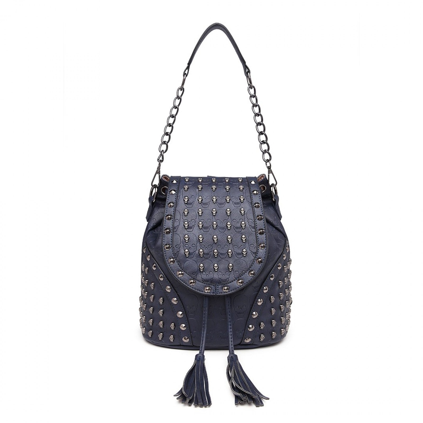 Miss Lulu Skull Studded Backpack Shoulder Bag (L1414) - Navy