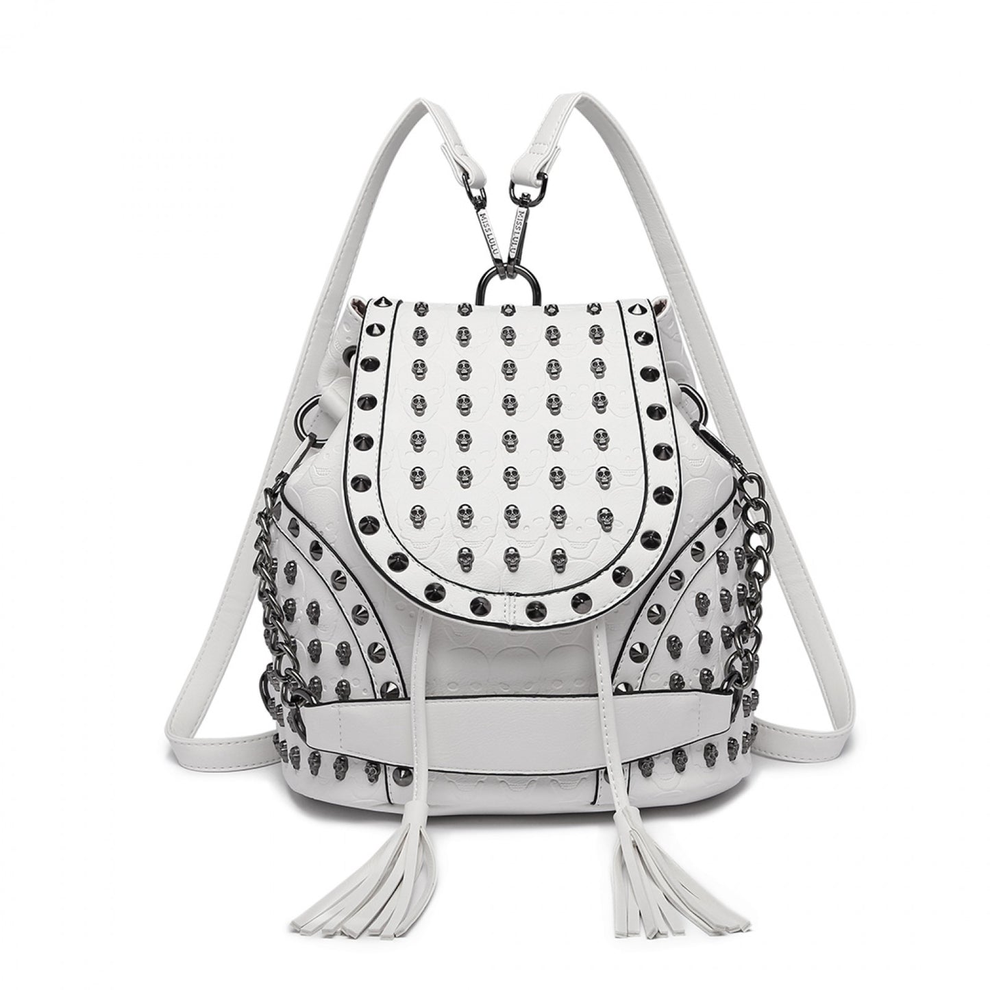 Miss Lulu Skull Studded Backpack Shoulder Bag (L1414) - Beige
