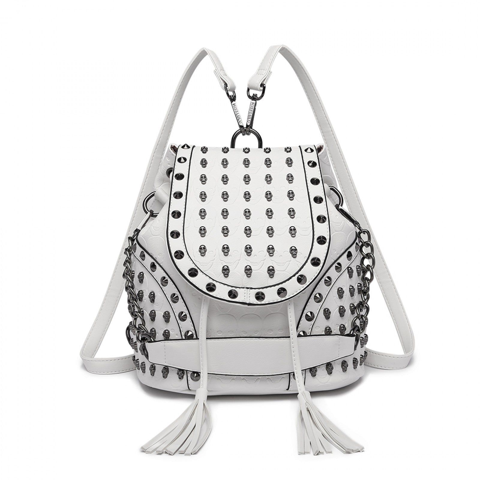 Miss Lulu Skull Studded Backpack Shoulder Bag (L1414) - Beige