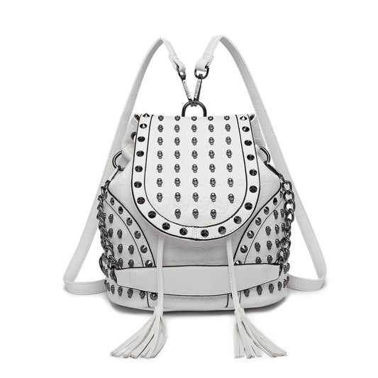 Miss Lulu Skull Studded Backpack Shoulder Bag (L1414) - Beige