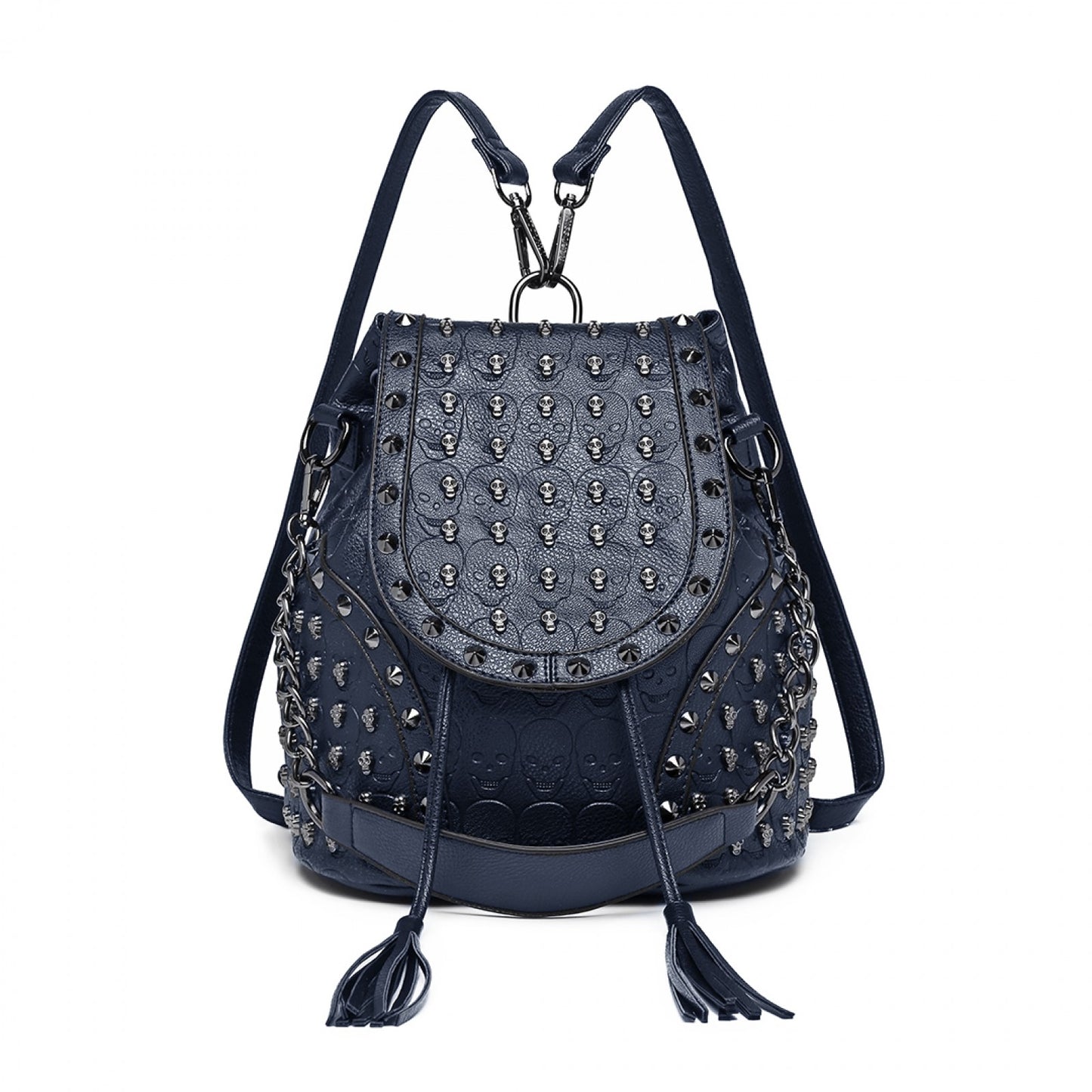 Miss Lulu Skull Studded Backpack Shoulder Bag (L1414) - Navy