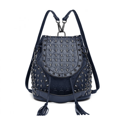 Miss Lulu Skull Studded Backpack Shoulder Bag (L1414) - Navy