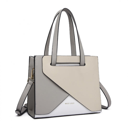 Miss Lulu Contrast Panel Shoulder Bag (LB2008) - Grey & Beige